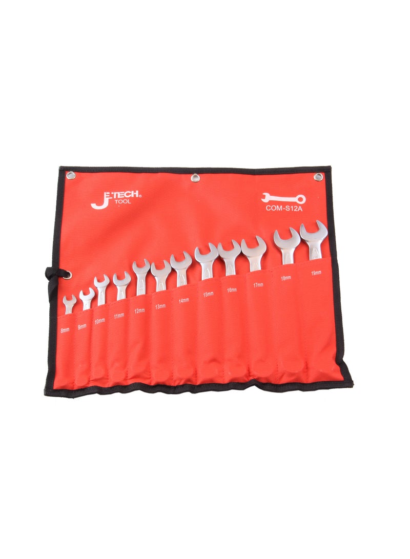 jetechtool Jetech Combination Wrench Set 12-Piece Metric, Industrial Grade Chrome Vanadium Steel with 12-Point Offset Design, 15-Degree Angle, Includes 8mm-19mm Sizes - Image 1